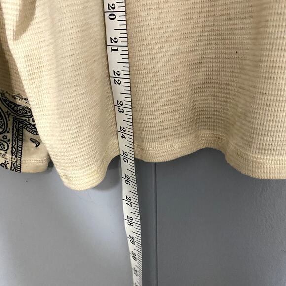 POL Cream Patchwork Bandana V-neck Oversized Multi Media Boho Western Top S - Picture 4 of 6